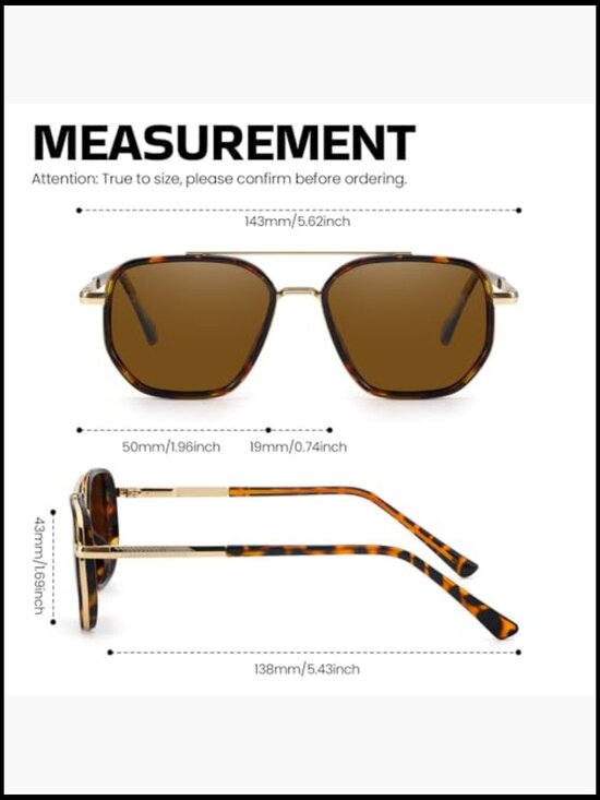 Tangle Free Aviator Sunglasses Square Frame UV Protection Polarized